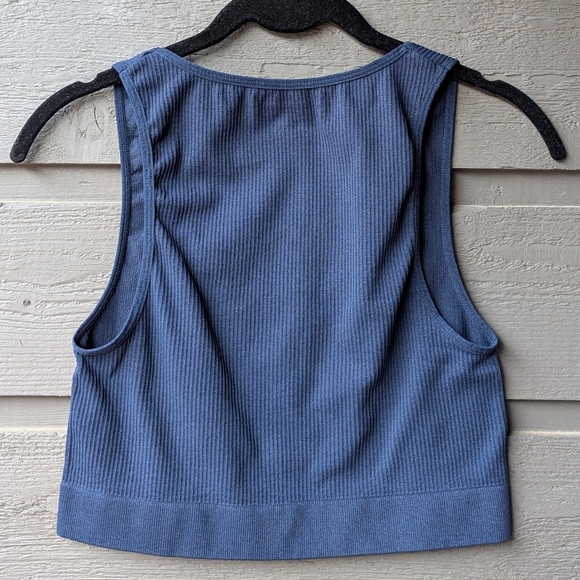 NWOT Contour by PacSun Navy Blue Ribbed Scoop Snap Front Crop Top Bralette Small - Picture 3 of 4